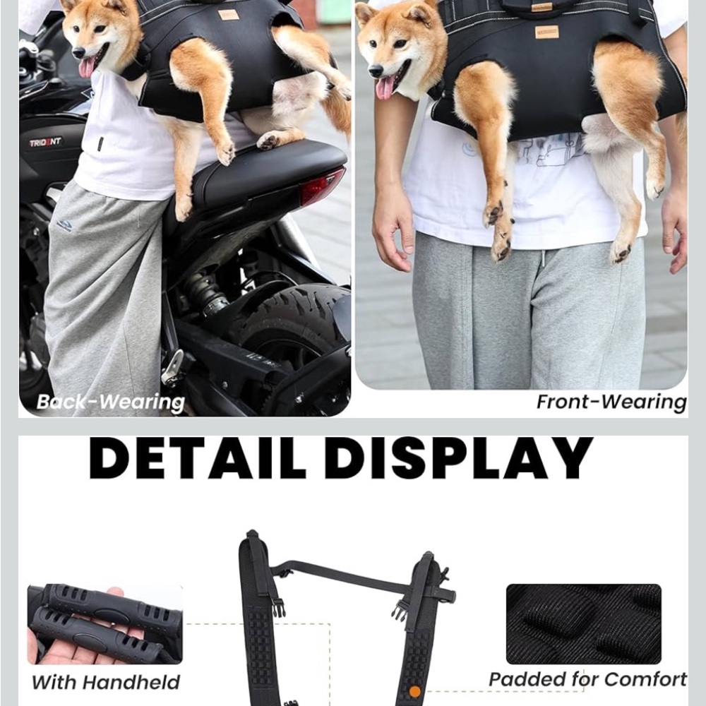 Black Dog Carrier Harness Backpack - Front & Back Wear